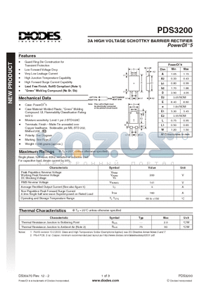 PDS3200 datasheet - 3A HIGH VOLTAGE SCHOTTKY BARRIER RECTIFIER PowerDI 5