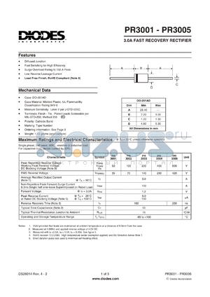 PR3001_1 datasheet - 3.0A FAST RECOVERY RECTIFIER