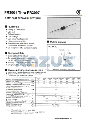 PR3002 datasheet - 3 AMP FAST RECOVERY RECTIFIER