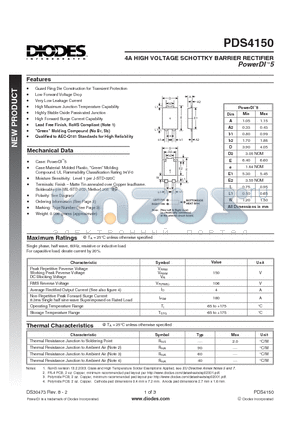 PDS4150-13 datasheet - 4A HIGH VOLTAGE SCHOTTKY BARRIER RECTIFIER