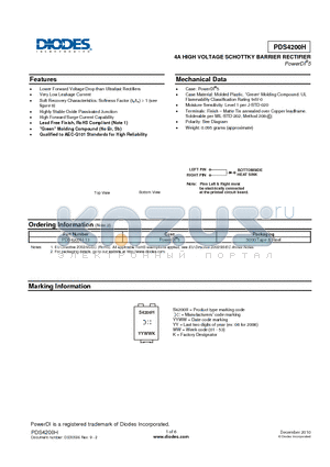 PDS4200H datasheet - 4A HIGH VOLTAGE SCHOTTKY BARRIER RECTIFIER