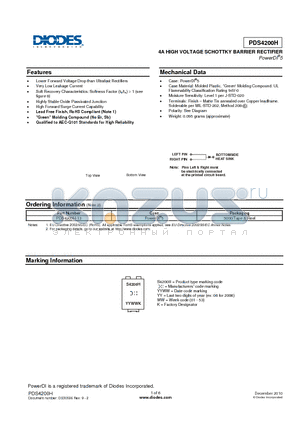 PDS4200H-13 datasheet - 4A HIGH VOLTAGE SCHOTTKY BARRIER RECTIFIER