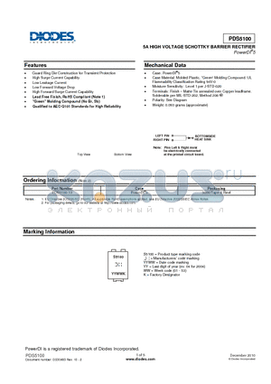 PDS5100 datasheet - 5A HIGH VOLTAGE SCHOTTKY BARRIER RECTIFIER