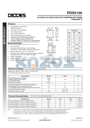 PDS5100-13 datasheet - 5A HIGH VOLTAGE SCHOTTKY BARRIER RECTIFIER