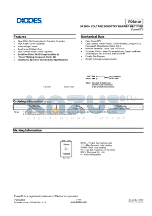 PDS5100-13 datasheet - 5A HIGH VOLTAGE SCHOTTKY BARRIER RECTIFIER