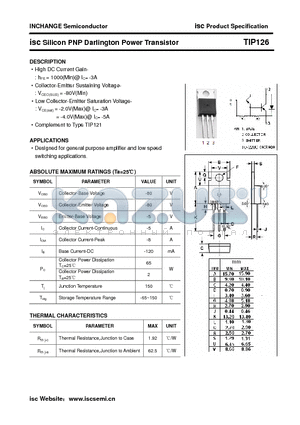 TIP126 datasheet - isc Silicon PNP Darlington Power Transistor