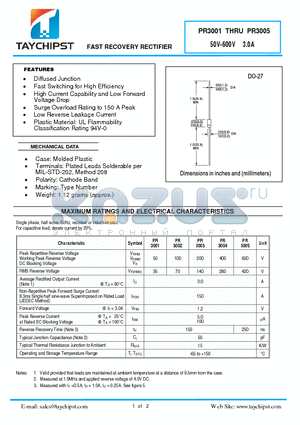 PR3005 datasheet - FAST RECOVERY RECTIFIER