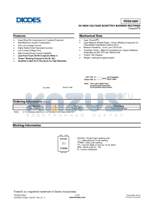 PDS5100H datasheet - 5A HIGH VOLTAGE SCHOTTKY BARRIER RECTIFIER