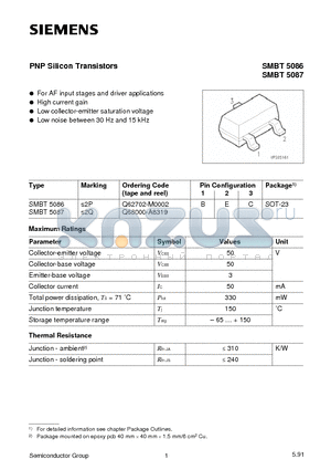 SMBT5086 datasheet - PNP Silicon Transistors