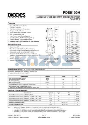 PDS5100H-13 datasheet - 5A HIGH VOLTAGE SCHOTTKY BARRIER RECTIFIER