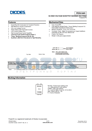 PDS5100H-13 datasheet - 5A HIGH VOLTAGE SCHOTTKY BARRIER RECTIFIER