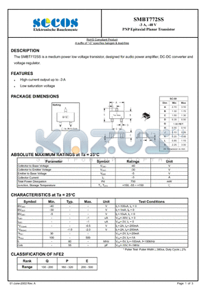 SMBT772SS datasheet - PNP Epitaxial Planar Transistor