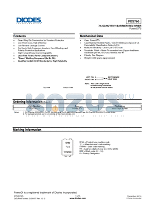PDS760-13 datasheet - 7A SCHOTTKY BARRIER RECTIFIER