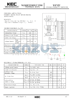TIP127 datasheet - EPITAXIAL PLANAR PNP TRANSISTOR (SWITCHING HAMMER DRIVER, PULSE MOTOR DRIVER)
