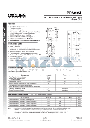 PDS835L-13 datasheet - 8A LOW VF SCHOTTKY BARRIER RECTIFIER