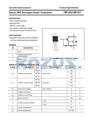 TIP127 datasheet - Silicon PNP Darlington Power Transistors