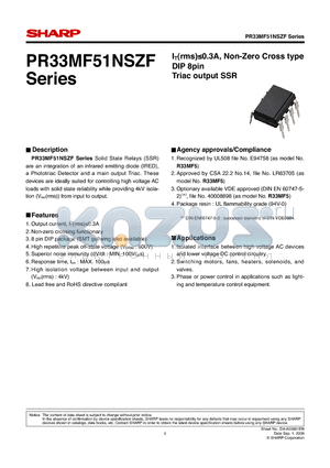 PR33MF51YIPF datasheet - Non-Zero Cross type DIP 8pin Triac output SSR