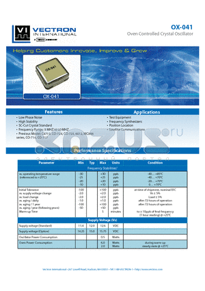 OX-0416-AED-108 datasheet - Oven Controlled Crystal Oscillator