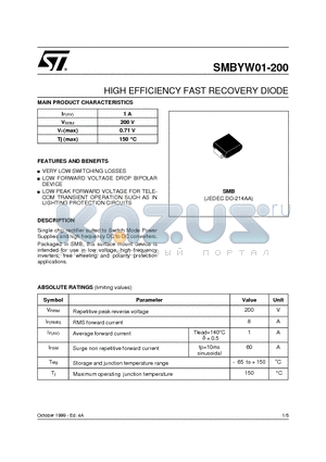 SMBYW01-200 datasheet - HIGH EFFICIENCY FAST RECOVERY DIODE