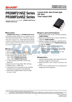 PR36MF22YSZ datasheet - IT(rms)0.6A, Zero Cross type DIP 8pin Triac output SSR