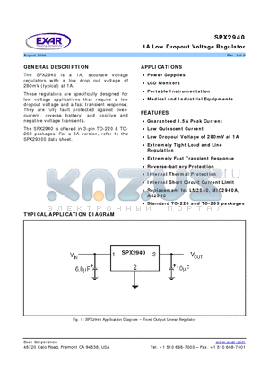 SPX2940 datasheet - 1A Low Dropout Voltage Regulator