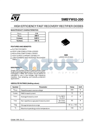 SMBYW02-200 datasheet - HIGH EFFICIENCY FAST RECOVERY RECTIFIER DIODES
