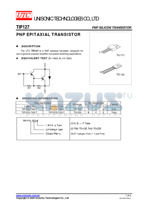 TIP127G-T60-K datasheet - PNP EPITAXIAL TRANSISTOR