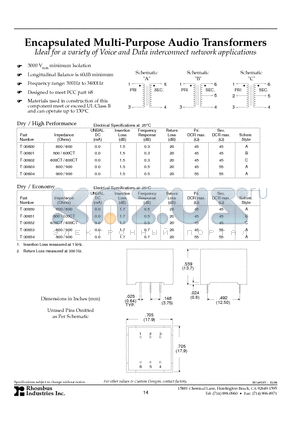 T-30850 datasheet - Encapsulated Multi-Purpose Audio Transformers