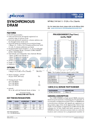 MT48LC1M16A1S datasheet - SYNCHRONOUS DRAM