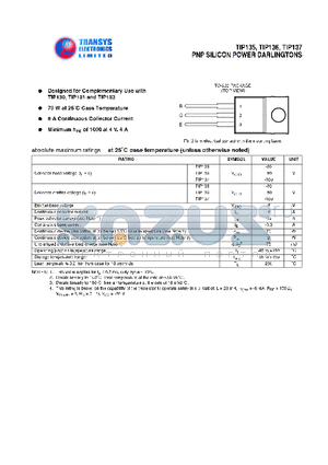 TIP135 datasheet - PNP SILICON POWER DARLINGTONS