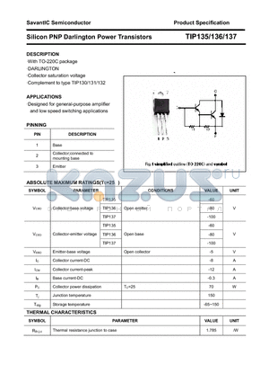 TIP136 datasheet - Silicon PNP Darlington Power Transistors