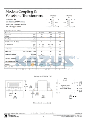 T-33000 datasheet - Modem Coupling & Voiceband Transformers