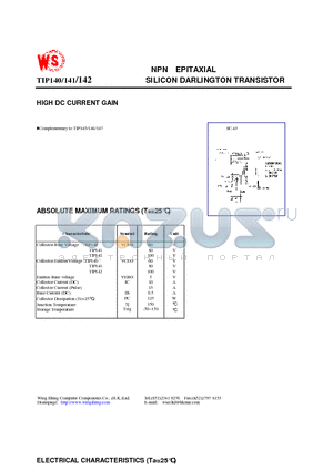 TIP140 datasheet - NPN EPITAXIAL SILICON DARLINGTON TRANSISTOR(HIGH DC CURRENT GAIN)