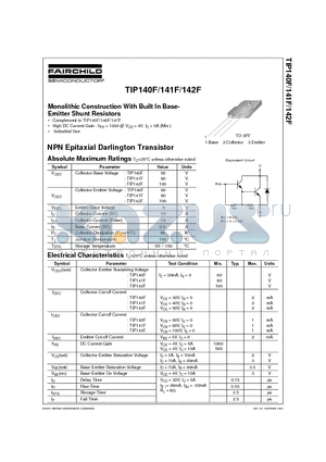 TIP140F datasheet - Monolithic Construction With Built In Base- Emitter Shunt Resistors