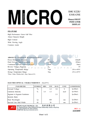 SMC-E22E datasheet - 10mm,4 DIGIT INDICATOR DISPLAY