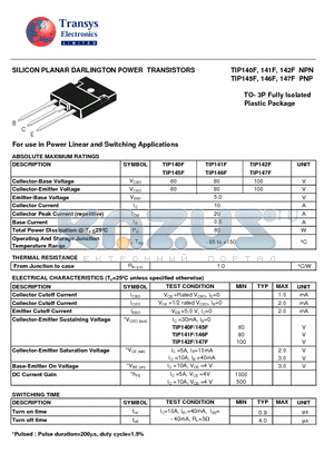 TIP140F datasheet - SILICON PLANAR DARLINGTON POWER TRANSISTORS