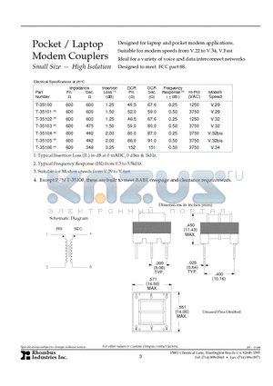 T-35103 datasheet - Pocket / Laptop Modem Couplers