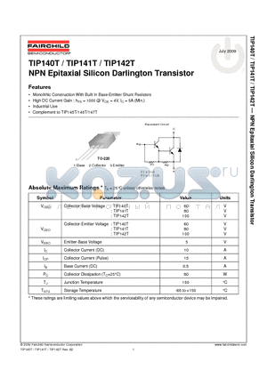 TIP140T_09 datasheet - NPN Epitaxial Silicon Darlington Transistor