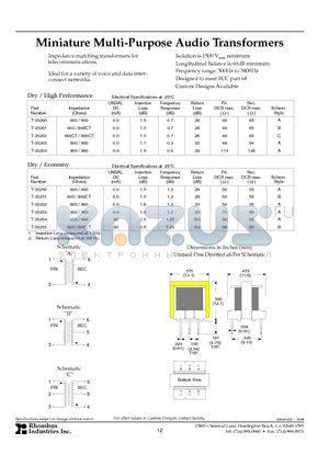 T-35201 datasheet - Miniature Multi-Purpose Audio Transformers