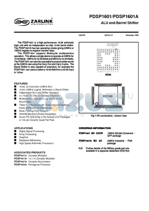 PDSP1601 datasheet - ALU and Barrel Shifter
