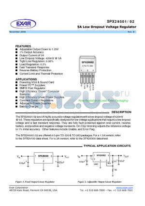 SPX29500T-L-3-3 datasheet - 5A Low Dropout Voltage Regulator