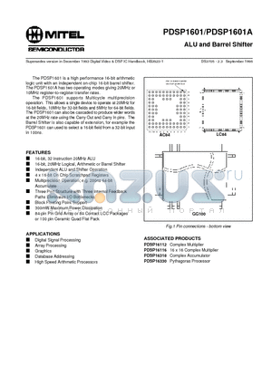 PDSP1601A datasheet - ALU and Barrel Shifter