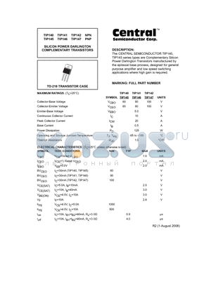 TIP141 datasheet - SILICON POWER DARLINGTON COMPLEMENTARY TRANSISTORS