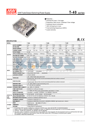 T-40B datasheet - 40W Triple Output Switching Power Supply