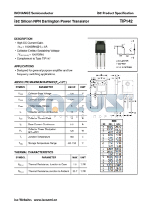 TIP142 datasheet - isc Silicon NPN Darlington Power Transistor