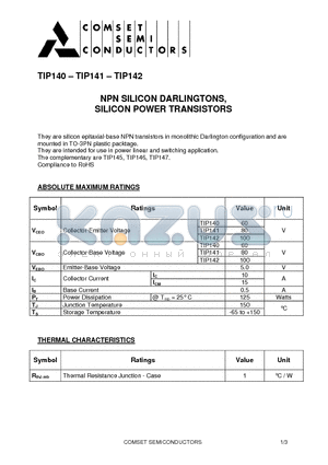 TIP142 datasheet - NPN SILICON DARLINGTONS, SILICON POWER TRANSISTORS