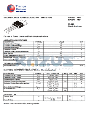 TIP142T datasheet - SILICON PLANAR POWER DARLINGTON TRANSISTORS