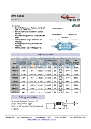 RMF50 datasheet - Film Resistors