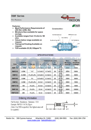 RMF100 datasheet - Film Resistors
