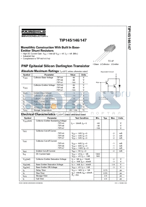 TIP145 datasheet - Monolithic Construction With Built In Base- Emitter Shunt Resistors